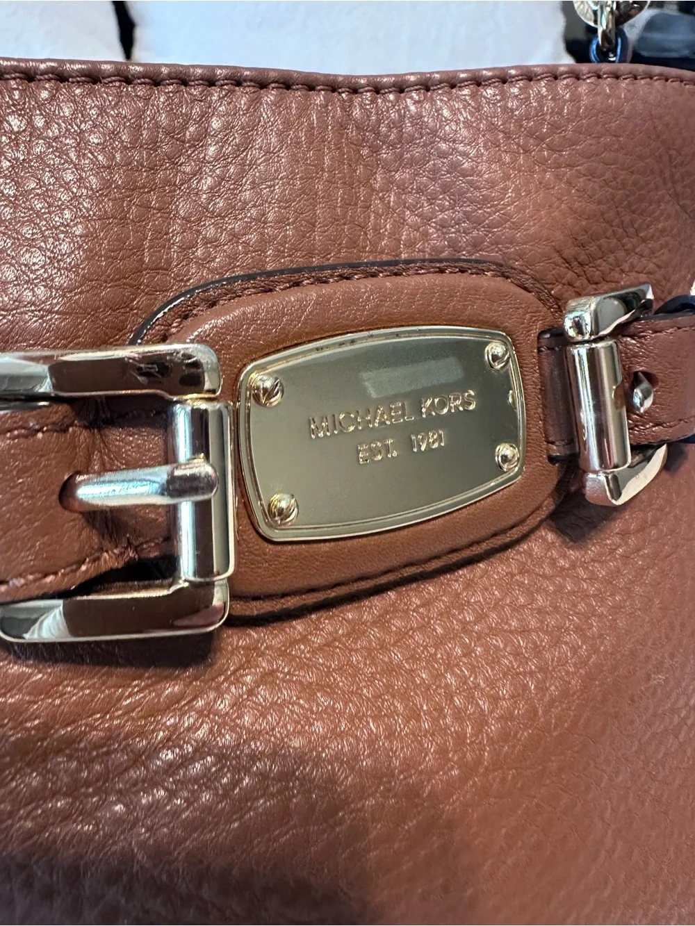 Michael Kors Cognac Pebbled Leather Crossbody Bag with Gold Hardware